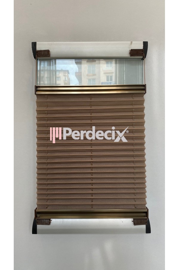 Perdecix Akordiyon Katlanır Cam balkon Plise Perde Ofis, Plastik Pencere Kapı ve Alüminyum Pencere ve Kapı perdesi Vizon Kumaş,Kahverengi Profil